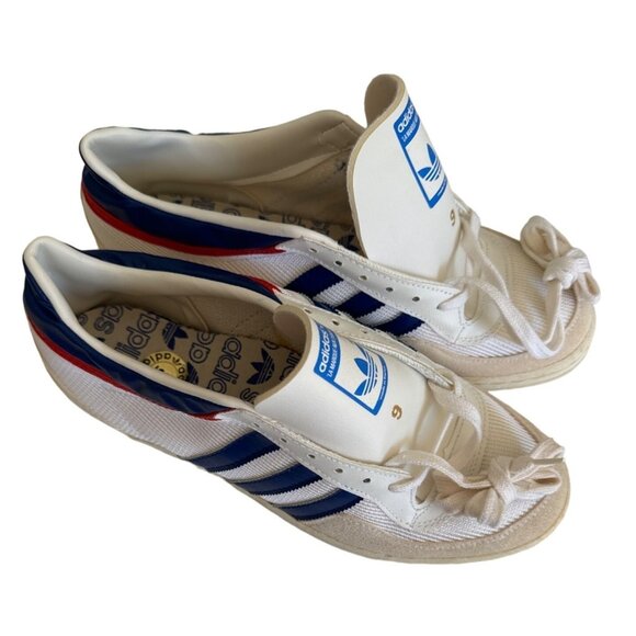 Adidas Vintage 80s Mens Sneakers Size 9 White/Red/Blue Leather & Canvas - Picture 8 of 15